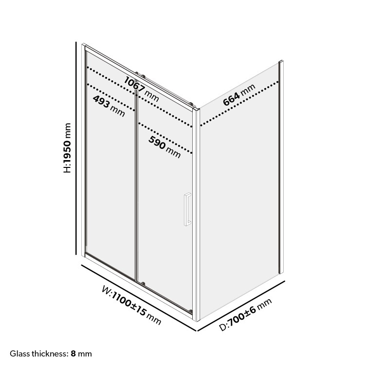 Grade A1 - 1100x700mm Black Rectangular Sliding Shower Enclosure - Pavo