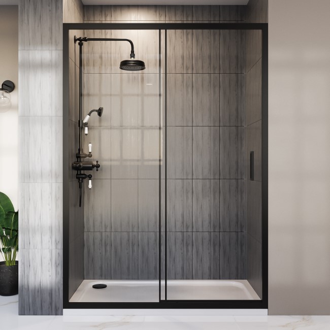 Black 1400mm Sliding Shower Door 8mm Glass - Pavo