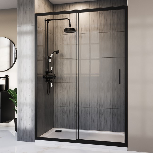 Black 1400mm Sliding Shower Door 8mm Glass - Pavo