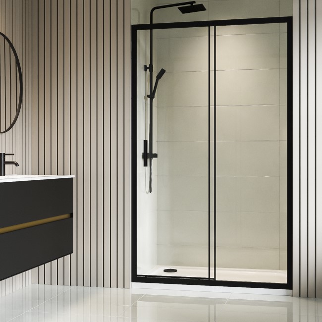 Black 1400mm Sliding Shower Door 8mm Glass - Pavo