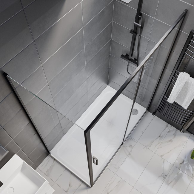 Grade A2 - 1400x700mm Black Rectangular Sliding Shower Enclosure - Pavo