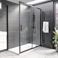 Grade A1 - 1400x800mm Black Rectangular Sliding Shower Enclosure - Pavo