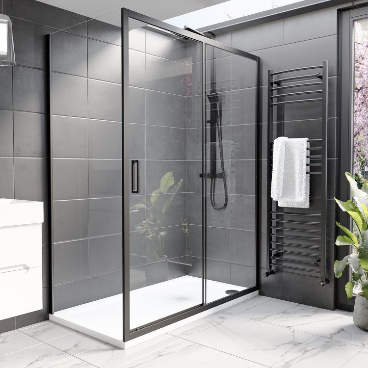 Black 8mm Glass Rectangular Sliding Shower Enclosure 1400x800mm - Pavo