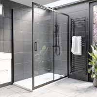 Black 8mm Glass Rectangular Sliding Shower Enclosure with Shower Tray 1400x800mm - Pavo