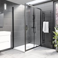 Black 8mm Glass Rectangular Sliding Shower Enclosure 1500x700mm - Pavo
