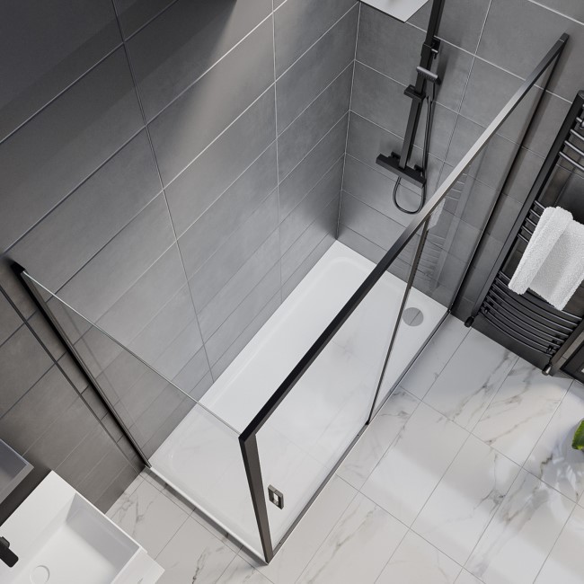 Grade A1 - Black 8mm Glass Rectangular Sliding Shower Enclosure 1700x700mm - Pavo