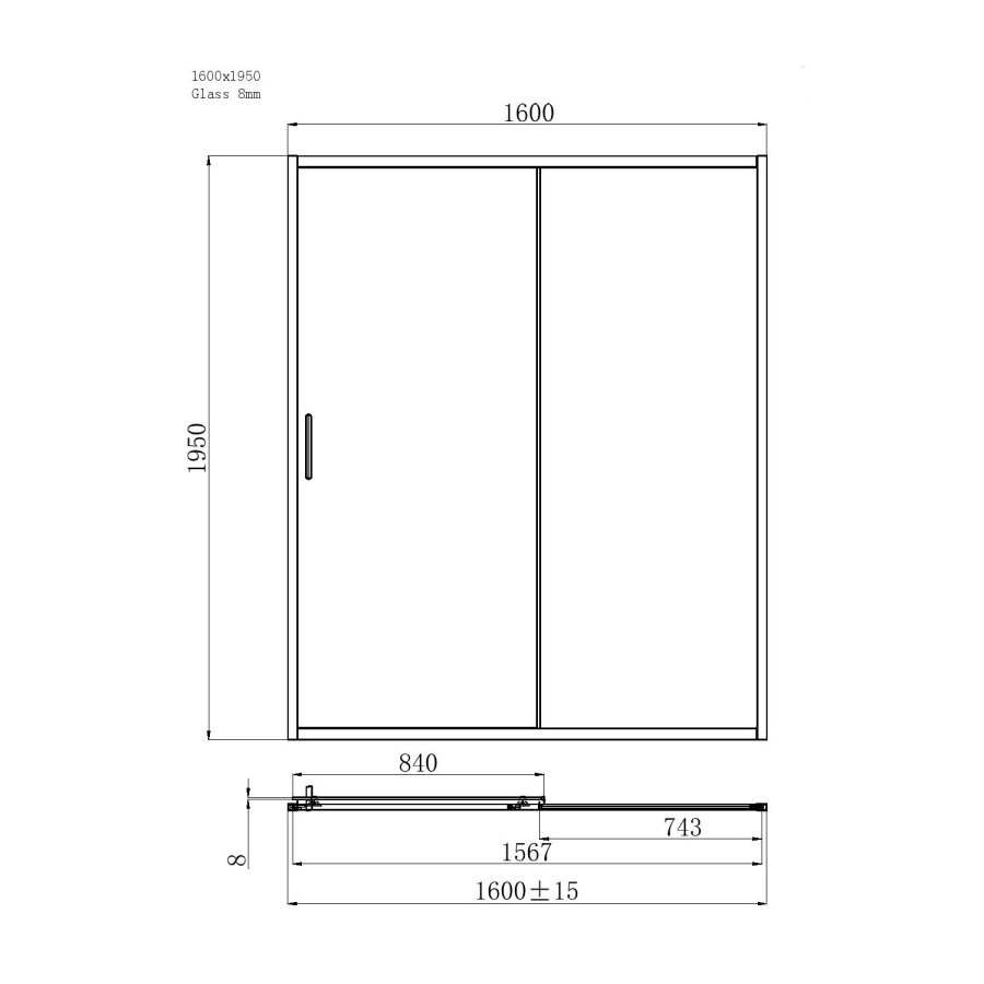 Black 1600 Sliding Shower Door - Pavo