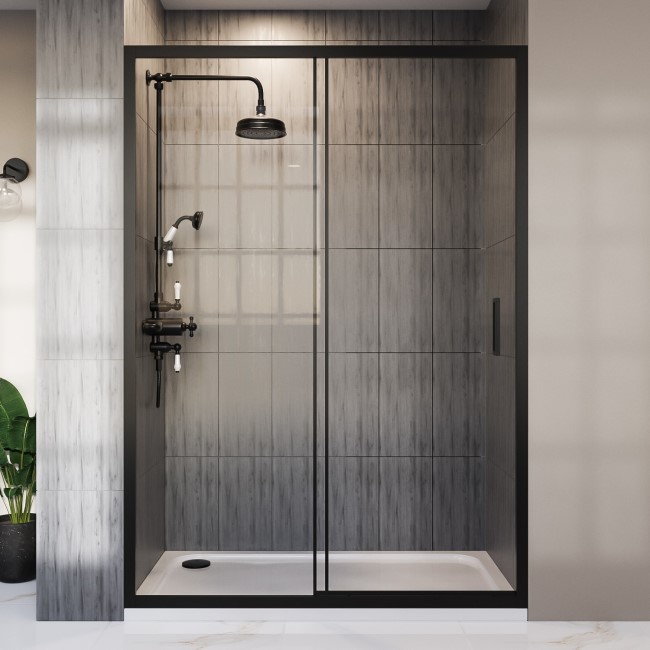 Black 1700mm Sliding Shower Door 8mm Glass - Pavo