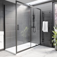 Grade A1 - Black 8mm Glass Rectangular Sliding Shower Enclosure 1700x700mm - Pavo