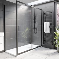 Black 8mm Glass Rectangular Sliding Shower Enclosure 1700x800mm - Pavo