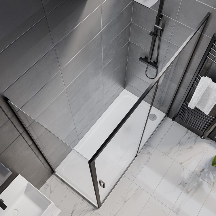 Grade A1 - Black 8mm Glass Rectangular Sliding Shower Enclosure 1700x900mm - Pavo