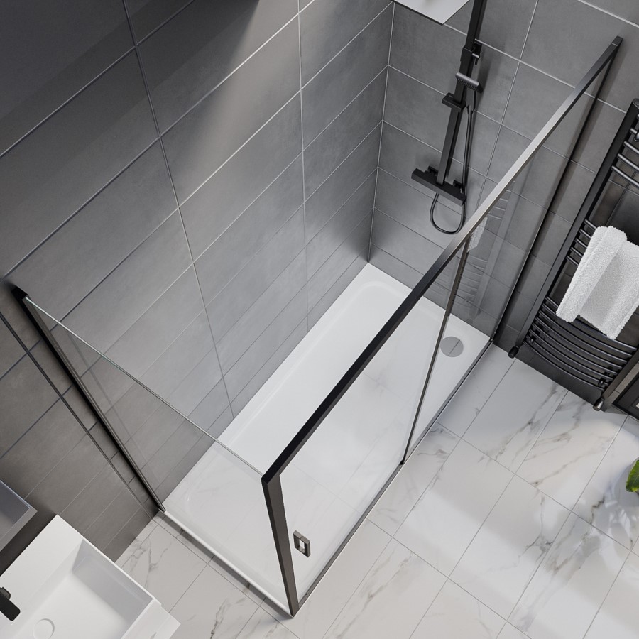 Grade A1 - Black 1500 x 900mm Sliding Shower Door Enclosure - Pavo