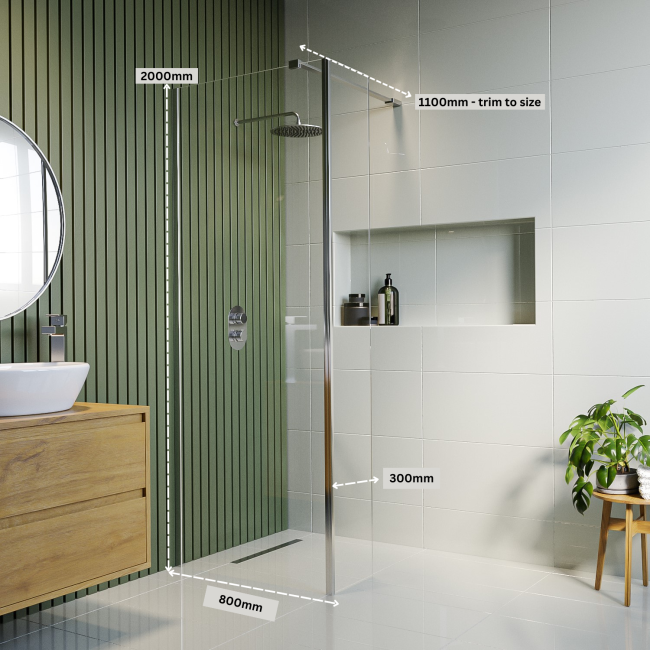 800mm Frameless Wet Room Shower Screen with 300mm Fixed Panel - Corvus