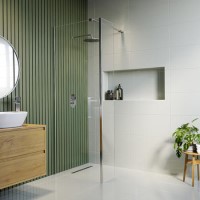 Walk In Shower 900mm Frameless with 300mm Fixed Panel and Wall Support Bar - Corvus