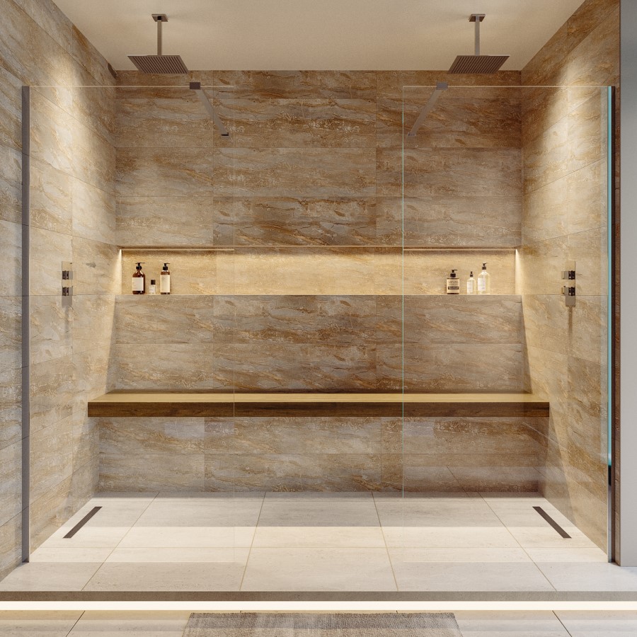 Chrome Double Shower Screen for Wet Room & Walk In Shower 2500mm