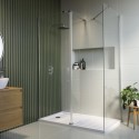BUN/BeBa_26081/88672 1600x800mm Chrome Walk-In Shower Screen Enclosure with 300mm Hinged Flipper Return Panel and Shower Tray – Corvus
