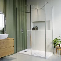1700x800mm Frameless Walk In Shower Enclosure with 300mm Fixed Panel and Shower Tray - Corvus 1700x800mm Frameless Walk In Shower Enclosure with 300mm Fixed Panel and Shower Tray - Corvus