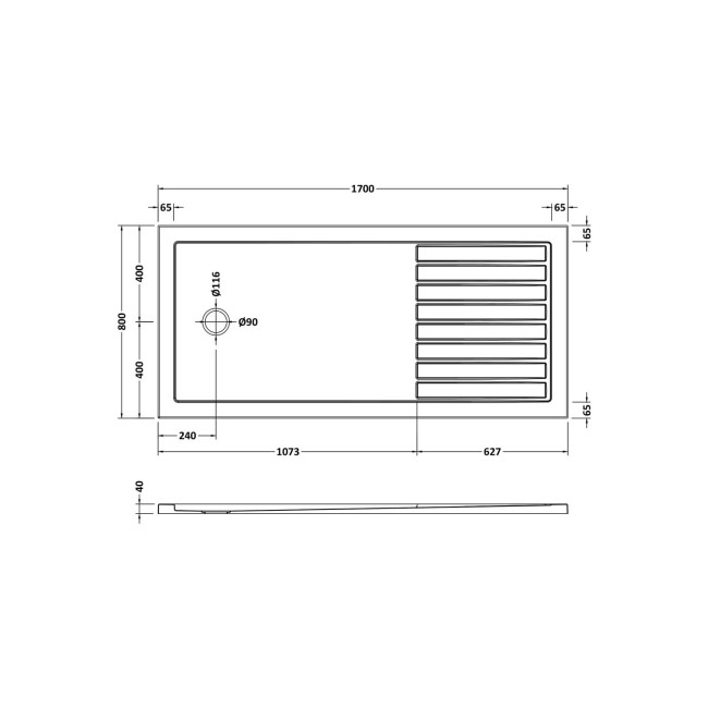 1700x800mm Frameless Walk In Shower Enclosure with 300mm Fixed Panel and Shower Tray - Corvus