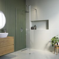 1100mm Wet Room Shower Screen Frameless with 300mm Hinged Flipper Panel and Wall Support Bar - Corvus