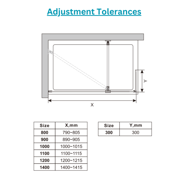 Wet Room Shower Screen 800mm Black Frameless with 300mm Fixed Panel and Wall Support Bar - Corvus