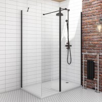1400x900mm Black Frameless Walk In Shower Enclosure and Shower Tray with Drying Area- Corvus