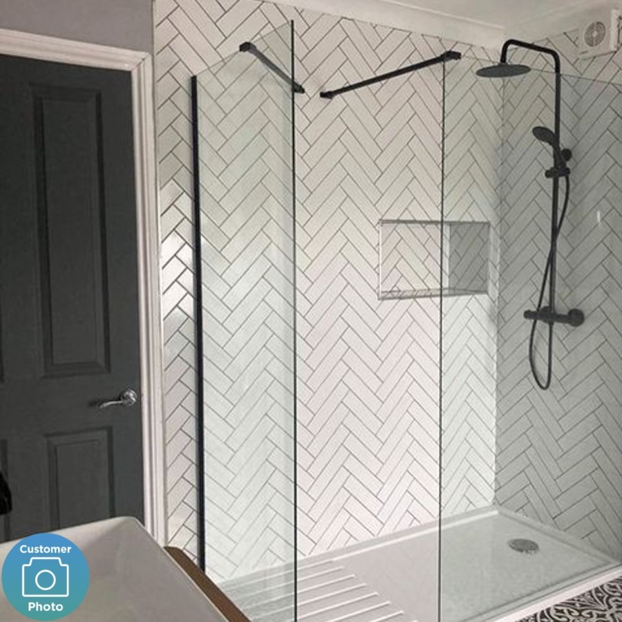 1400x900mm Black Frameless Walk In Shower Enclosure and Shower Tray with Drying Area- Corvus