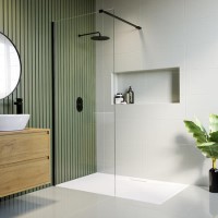 1400x900mm Black Frameless Wet Room Shower Screen with Shower Tray - Corvus