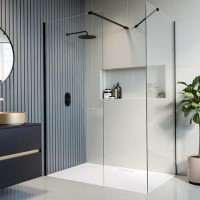 1400x900mm Black Frameless Walk In Shower Enclosure and Shower Tray - Corvus