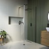 800mm Black Frameless Wet Room Shower Screen with 300mm Hinged Flipper Panel - Corvus