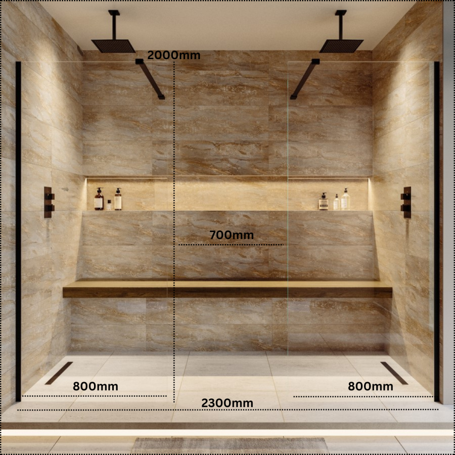 Black Double Shower Screen for Wet Room & Walk In Shower 2300mm - Corvus
