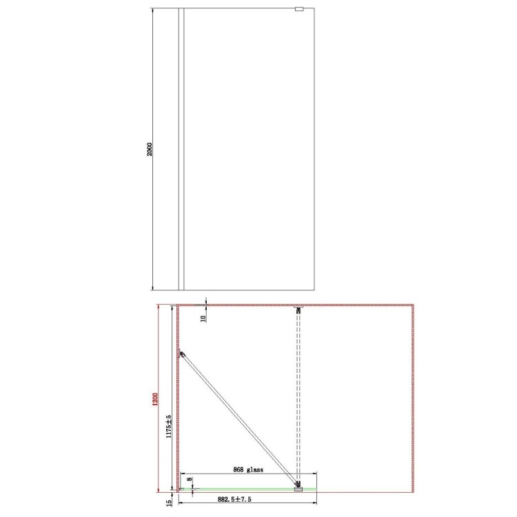 Grade A1 - 900mm Black Frameless Wet Room Shower Screen with Return Panel - Corvus