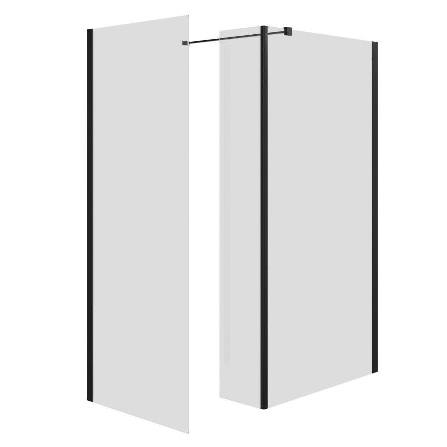 1600x800mm Black Frameless Wet Room Shower Screen Enclosure 300mm Fixed Panel and Shower Tray - Corvus