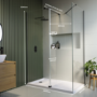 1600x800mm Black Frameless Walk In Shower Enclosure with 300mm Hinged Flipper Panel and Shower Tray - Corvus