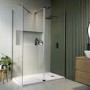 1600x800mm Black Frameless Walk In Shower Enclosure with 300mm Hinged Flipper Panel and Shower Tray - Corvus