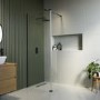 Walk In Shower 1100mm Black Frameless with 300mm Hinged Flipper Panel and Wall Support Bar - Corvus