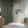 1700x800mm Black Frameless Walk In Shower Enclosure Hinged Return Panel and Shower Tray - Corvus