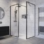 1400x900mm Black Framed Walk In Shower Enclosure and Shower Tray with Drying Area - Zolla