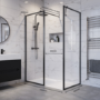 1400x900mm Black Framed Walk In Shower Enclosure and Shower Tray with Drying Area - Zolla