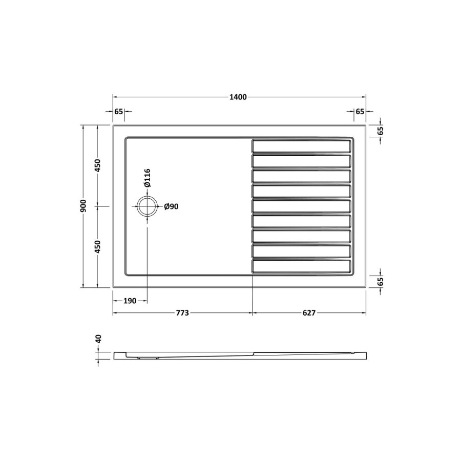 1400x900mm Black Framed Walk In Shower Enclosure and Shower Tray with Drying Area - Zolla