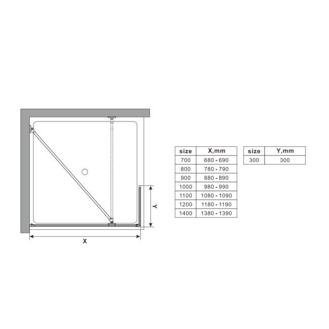 1000mm Black Framed Wet Room Shower Screen with 300mm Fixed Panel - Zolla