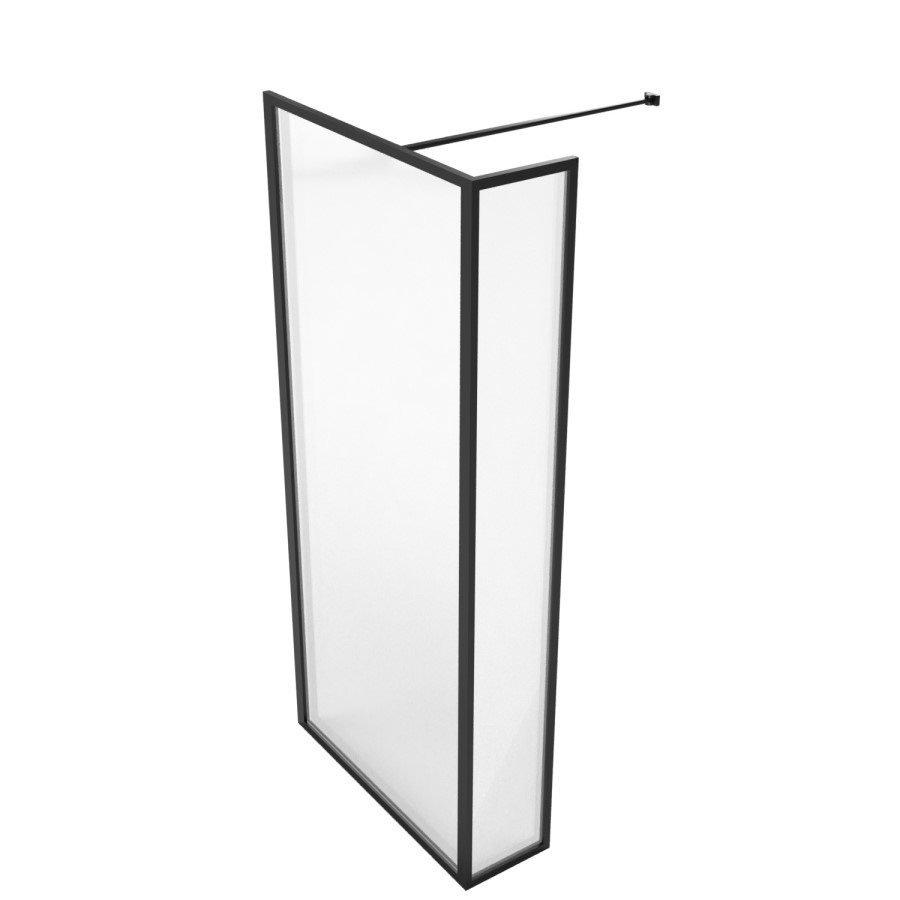 Grade A2 - 1200mm Black Framed Wet Room Shower Screen with Return Panel - Zolla