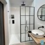 800mm Black Grid Framework Wet Room Shower Screen with 300mm Fixed Panel - Nova