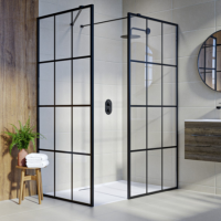 1400x900mm Black Grid Framework Walk In Shower Enclosure and Shower Tray  - Nova