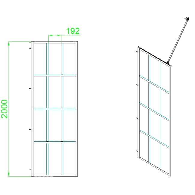 1400x900mm Black Grid Framework Wet Room Shower Screen Enclosure and Shower Tray  - Nova