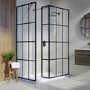 Grade A1 - 1400x800mm Black Grid Framework Walk In Shower Enclosure with 300mm Fixed Panel and Shower Tray with Drying Area - Nova