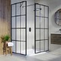 1400x900mm Black Grid Framework Walk In Shower Enclosure and Shower Tray with Drying Area - Nova