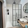 900mm Black Grid Framework Wet Room Shower Screen with 300mm Fixed Panel - Nova