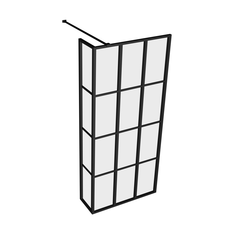 Grade A2 - 1000mm Black Grid Framework Wet Room Shower Screen with 300mm Fixed Panel - Nova