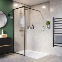 1400x900mm Black Fluted Glass Wet Room Shower Screen with Shower Tray- Volan