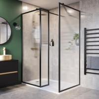1400x900mm Black Fluted Glass Shower Enclosure with Return Panel and Shower Tray- Volan